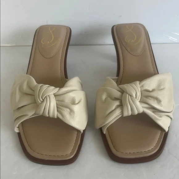 SAM EDELMAN Women's Darcie Ivory LEATHER Bow Kitten Heels Sandals Size 8.5 NWT - Picture 7 of 11